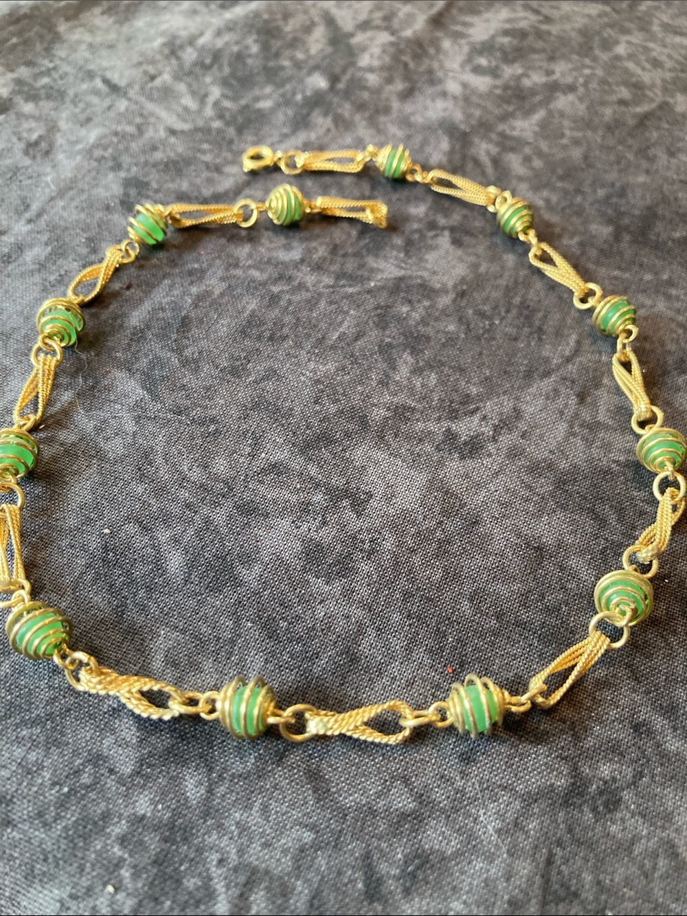 Gold-Tone Necklace with Green Caged Beads
